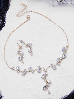 Набор 2 предмета: серьги, колье Изумление цветение, цвет белый в золоте, 42 см