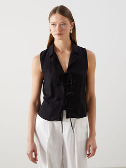 Keten Kar???ml? Ba?lama Detayl? Kad?n Yelek