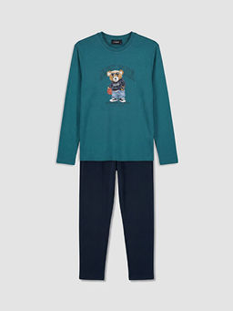 Regular Fit Teddy Bask?l? Erkek Pijama Tak?m?
