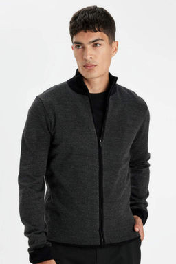 Bej Standart Fit Normal Kesim Dik Yaka Fermuarl? Triko H?rka - Defacto фото 2