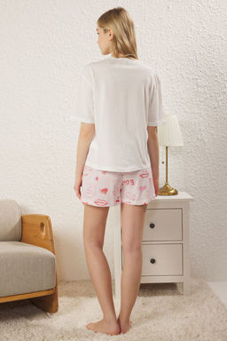 Trendyolmilla Beyaz-Cok Renkli Eglence Desenli Sortlu Orme Pijama Tak?m? THMSS25PT00236 фото 6