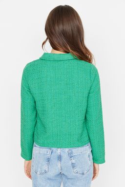 Yesil Fitted Cep Detayl? Ekose Crop Dokuma Ceket TWOAW23CE00140