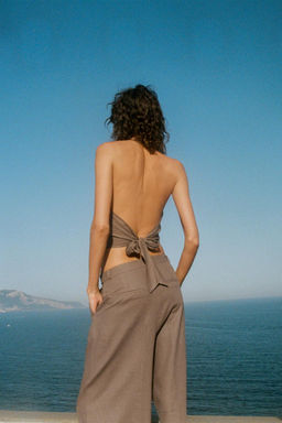 DARTED LINEN BLEND WIDE-LEG TROUSERS - Zara фото 2