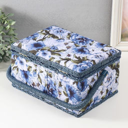 Шкатулка для рукоделия и шитья «Бело-голубые пионы», хранение ниток, иголок, мелочи, 19×26×14.5 см