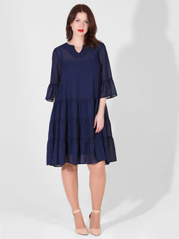 Шифоновое платье-двойка темно-синее большого размера - Almond фото 5