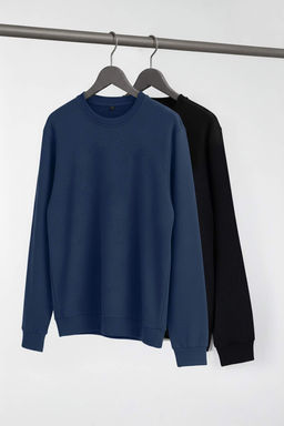 Siyah-Lacivert 2li Paket Regular/Normal Kesim Basic Buyuk Beden Sweatshirt TMNAW26AO00001