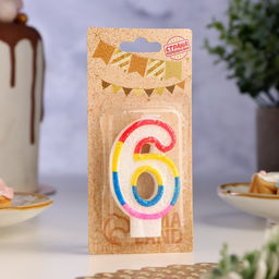 Цена за 12 шт. Свеча для торта с блестками Блестящий ободок, цифра 6 , 7 см - Страна карнавалия фото 2
