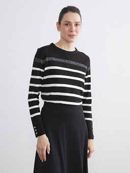 Bisiklet Yaka ?izgili Kad?n Triko Kazak