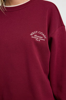 TRENDYOLMILLA Bordo Slogan Nak?sl? Renk Bloklu Oversize Kal?p Kal?n Ici Polarl? Orme Sweatshirt TWOAW25SW00245 фото 4