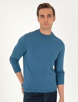 Kobalt Slim Fit Yar_m Bal_k__ Yaka Basic Triko Kazak