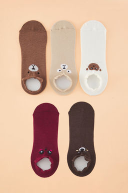 Trendyolmilla Mavi-Cok Renkli 5li Paket Pamuklu Bask?l? Orme Patik Corap THMAW22CO0231