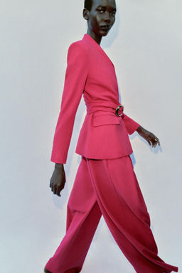 PANTAL?N ANCHO PLIEGUES / Fucsia