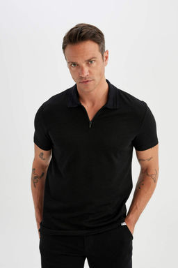 Новая футболка-поло обычного кроя на молнии с короткими рукавами - Defacto фото 3