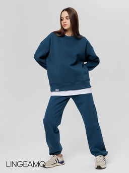 Женские брюки оверсайз из футера с начесом Lingeamo темно-бирюзовые КБ-25 (23)  фото 9