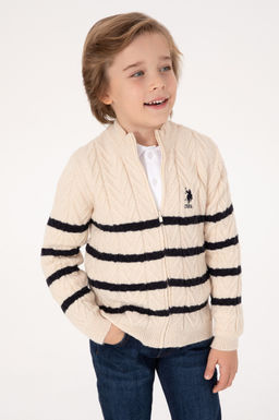 Кардиган на молнии для мальчика кремовый из акрила