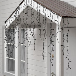 Гирлянда «Бахрома» 3×0.9 м, IP65, УМС, тёмная нить каучук, 144 LED, свечение синее, 220 В