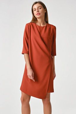 Платье прямое мини с коротким рукавом терракотовое - Fly фото 3