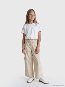 Beli Lastikli K?z ?ocuk Kargo Pantolon