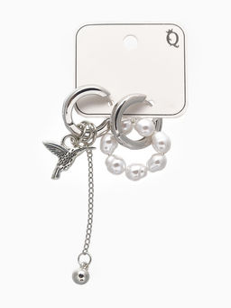 Серьги со съёмным элементом «Трансформер» птица, белые в серебре