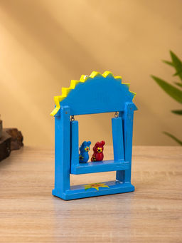 Сувенир «Зайки на качелях», 11×5.4×14.4 см, дерево, синий