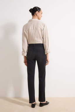 Siyah Yuksek Bel Straight Yumusak Ekstra Esneyen Orme Kot/Jeans TWOSS26JE00104 - Trendyolmilla фото 6
