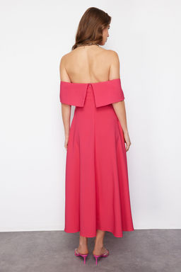 Fusya Carmen Yaka A-Kesim Dokuma S?k Midi Abiye Elbise TPRSS24EL00210