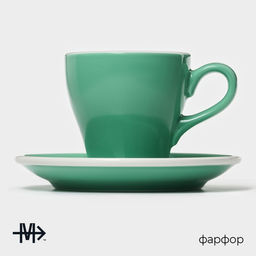 Кофейная пара Magistro Coffee time, 2 предмета: чашка 180 мл, блюдце d=14.5 см, фарфор, бирюзовая