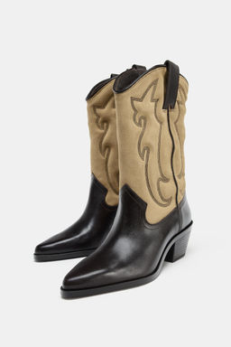COMBINED LEATHER EMBROIDERED BOOTS - Zara фото 6