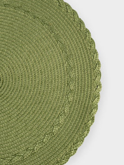 Салфетка под приборы, 38 см, полипропилен, круглая, зеленая, Косы, Matera - Anna lafarg фото 4