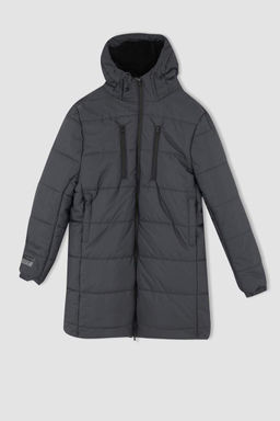 Водонепроницаемая длинная куртка-пуховик с капюшоном и принтом. Парка - Defacto фото 9