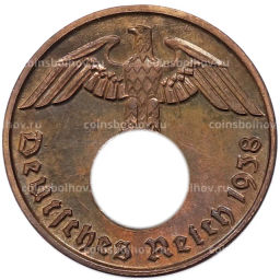 Монета 2 рейхспфеннига 1938 года J Германия