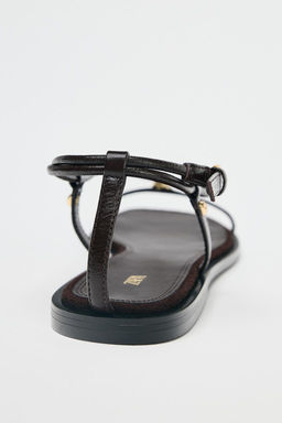 LEATHER THIN STRAPPY SANDALS - Zara фото 6