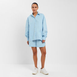 Костюм женский (рубашка, шорты) MINAKU: Oversize, голубой, размер 42