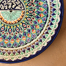 Ляган узбекский Риштанская керамика «Узоры» для плова, d=42 см, синий МИКС
