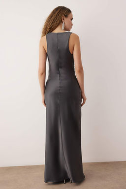 TRENDYOLMILLA Yag Yesili Vucuda Oturan Saten Dokuma Maxi Abiye & Mezuniyet Elbise TPRSS25AE00066  фото 38
