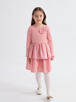 Bisiklet Yaka ?i?ekli K?z ?ocuk Elbise