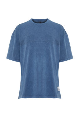 Indigo Oversize/Genis Kesim Dikisli Etiketli Soluk Efektli %100 Pamuk T-Shirt TMNSS24TS00005 - Trendyolmilla фото 8