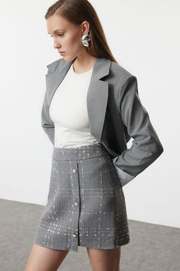 TRENDYOLMILLA Ekru Dugmeli Tuvit Kumas Mini Dokuma Etek TWOAW23ET00371  фото 12