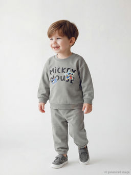 Mickey Mouse Bask?l? Erkek Bebek Sweatshirt ve E?ofman Alt?