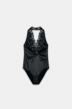 BODY SATINADO HALTER ENCAJE ZW COLLECTION / Negro