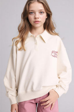 Polo Yaka Bask_l_ Sweatsh_rt K_z _ocuk