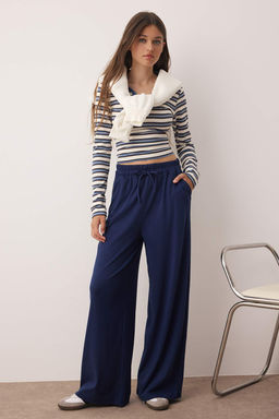 Lacivert Mevsimlik Wide Leg/Genis Paca Baplama Detayl? Esnek Orme Esofman Alt? TWOAW26EA00005 - Trendyolmilla фото 2