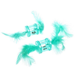 Цена за 6 шт. Игрушка для кошек с бубенчиком в наборе 2шт "ИГРУЛИК", с перышками, цвет мятный, 4см