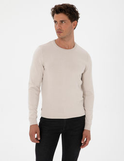 Krem Slim Fit Bisiklet Yaka Basic Triko Kazak - Pierre cardin фото 3