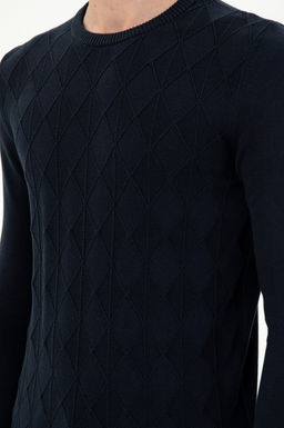 Erkek Slim Fit Bisiklet Yaka Lacivert Kazak