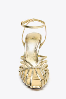 METALLIC HIGH-HEEL CAGE SANDALS - Zara фото 4