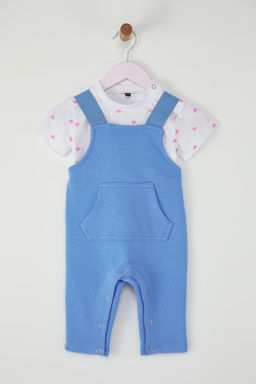 Mavi 2li K?z Bebek Pamuklu Bask?l? K?sa Kol Orme Tulum TKDSS25TU0009