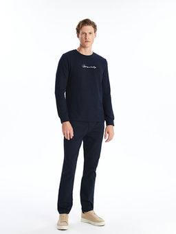 Bisiklet Yaka Uzun Kollu Bask?l? Erkek Sweatshirt