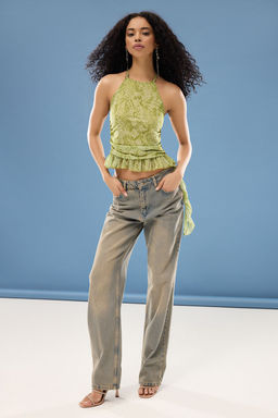 Yesil-Cok Renkli Astarl? F?rf?r Detayl? Tul Orme Bluz TPRSS25BZ00018