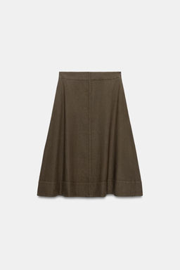 FALDA MIDI CON LINO ZW COLLECTION / Marr?n / Topo